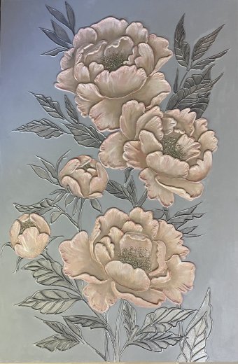 Живопись "Пионы в розово-серебряны тонах", живописец Ольга Беляева акрил дерево в Jose Art Gallery