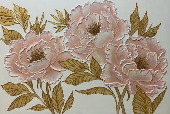 Живопись "Пионы в розово-золотых тонах", живописец Ольга Беляева акрил дерево в Jose Art Gallery