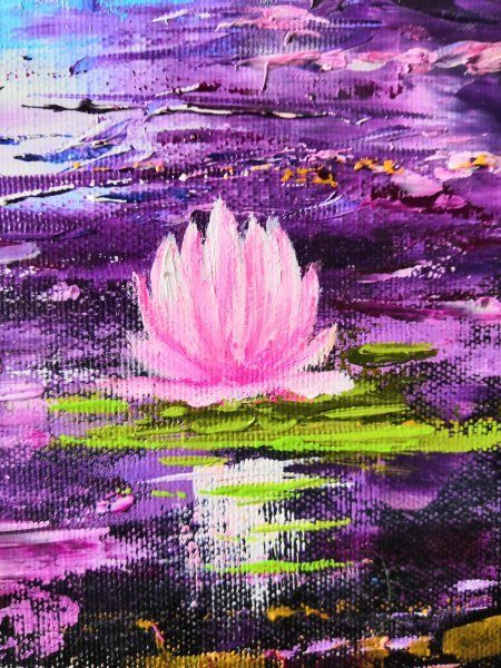 Дополнительное изображение 2: Модерн Интерьер Живопись "Лилии водные кувшинки пруд" живописец Людмила Рябкова масло холст 