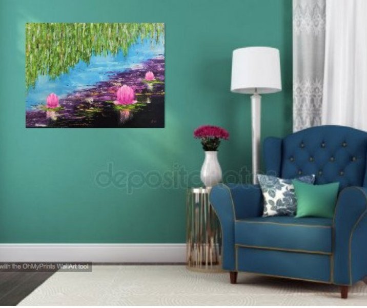 Дополнительное изображение 3: Модерн Интерьер Живопись "Лилии водные кувшинки пруд" живописец Людмила Рябкова масло холст 
