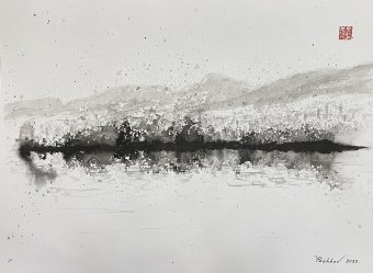 Painting "Somewhere in Limassol" by painter Yury Peshkov drawing ink paper at Jose Art Gallery