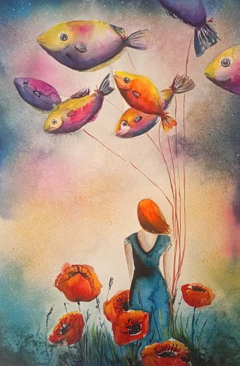 Painting "Tied to Dreams" by painter Evgenia Smirnova watercolor paper at Jose Art Gallery