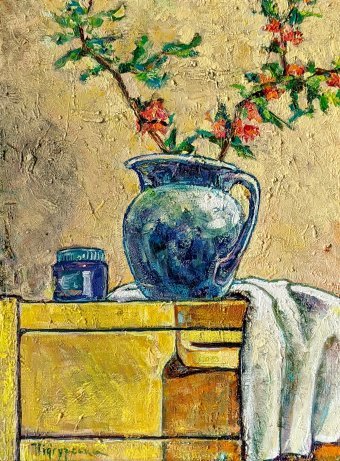 Painting "Branch of the Japanese quince" by painter Ksenia Pіdhurska oil canvas at Jose Art Gallery