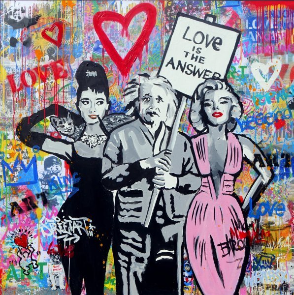 Street Art Portrait Painting Love is the Answer by painter Babski Wojciech acrylic canvas 