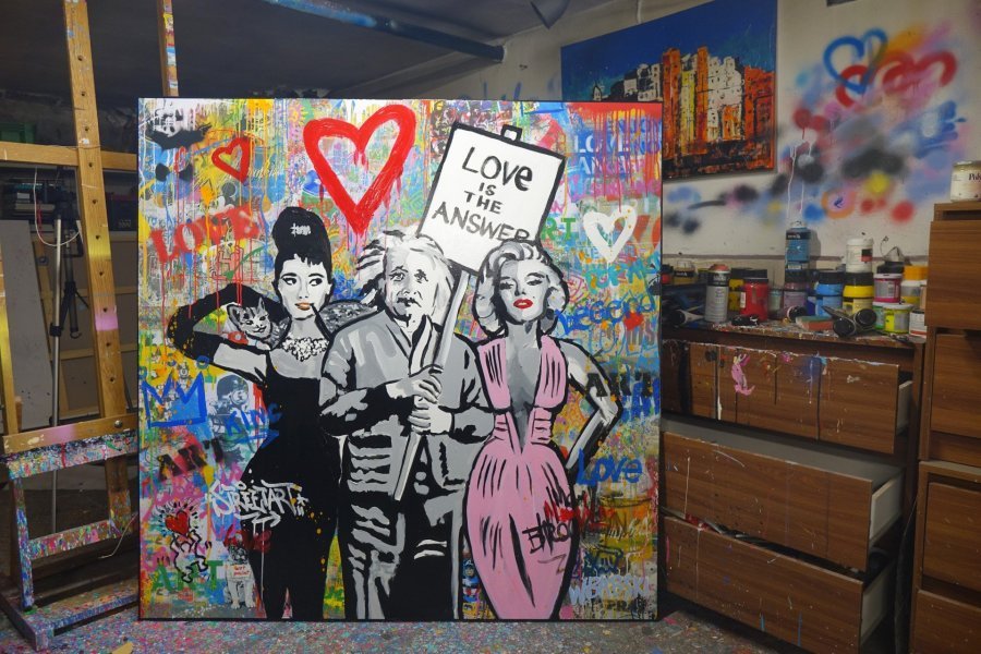 Additional view 7: Street Art Portrait Painting Love is the Answer by painter Babski Wojciech acrylic canvas 