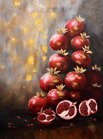 Painting "Rich Red Pomegranates Prosperity" by painter Anna Tasheva oil canvas at Jose Art Gallery