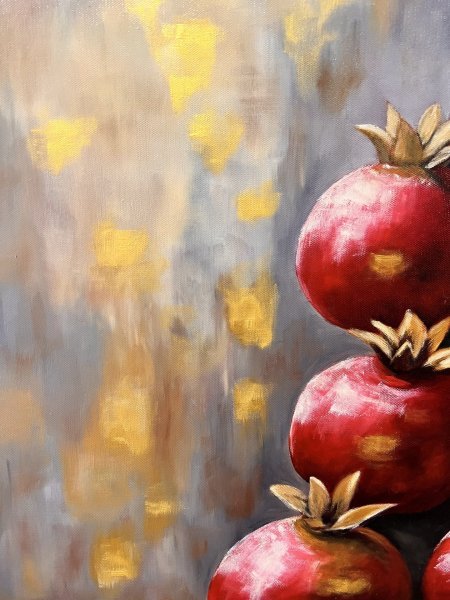 Dodatkowy obraz 2: Sztuka współczesna Martwa natura Malarstwo "Bogate czerwone granaty Dobrobyt", malarz Anna Tasheva olej płótno 