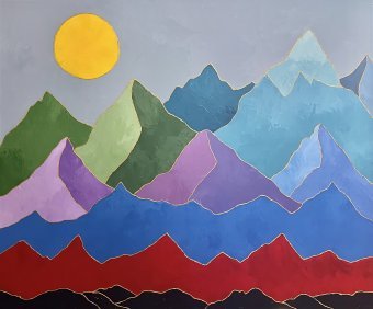 Painting "Golden Peaks of Serenity: Abstract Harmony" by painter Anna Tasheva acrylic canvas at Jose Art Gallery