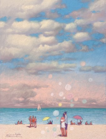 Painting "Sunny Summer Day at Sea" by painter Andrii Kovalyk pastel paper at Jose Art Gallery