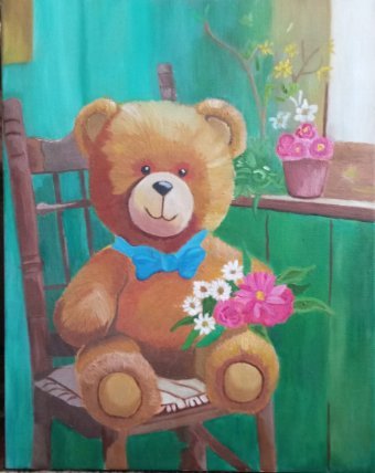 Painting "Teddy Bear: Warmth of Childhood" by painter Dima oil canvas at Jose Art Gallery