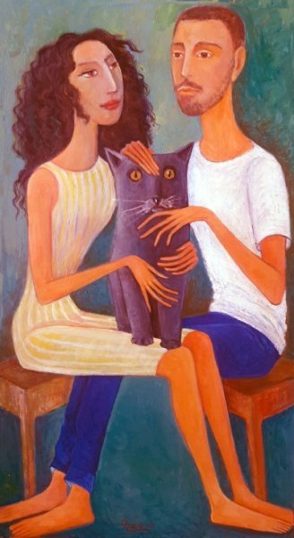 Sztuka współczesna Obyczajowy Malarstwo "Costa i przyjaciele" malarz Zakir Ahmedov olej płótno 