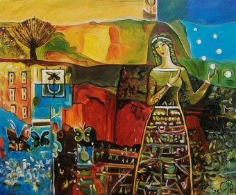 Painting "A Distant Land: Colorful Religious Echoes" by painter Belowkaart acrylic canvas at Jose Art Gallery