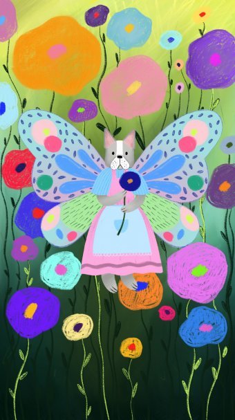 Digital Art "Little Dog's Dream in Floral Magic" by digital artist Yelyzaveta Kushnirova at Jose Art Gallery