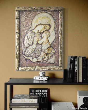 Drawing "Mother's love" by illustrator Aleksandr Slabetsky mixed method wood at Jose Art Gallery