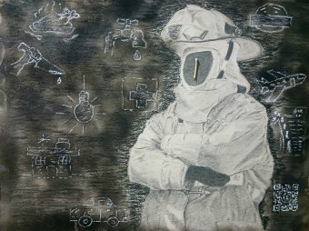 Grafica "Dov'è la candela?", illustratore Reinier García tecnica mista cartone alla Jose Art Gallery