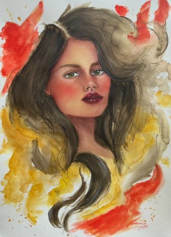 Painting "Fire" by painter Agnes watercolor paper at Jose Art Gallery