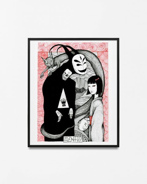 Dodatkowy obraz 1: Surrealizm Mitologiczny Grafika "Przez Lustro Demona", ilustrator MZNTRP tusz papier 
