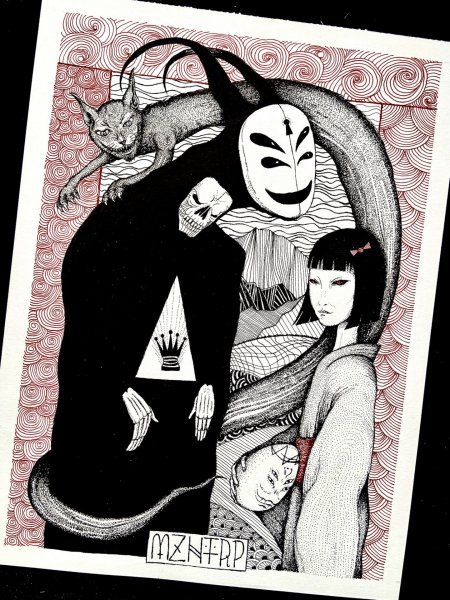 Dodatkowy obraz 2: Surrealizm Mitologiczny Grafika "Przez Lustro Demona", ilustrator MZNTRP tusz papier 
