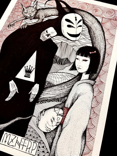 Dodatkowy obraz 3: Surrealizm Mitologiczny Grafika "Przez Lustro Demona", ilustrator MZNTRP tusz papier 
