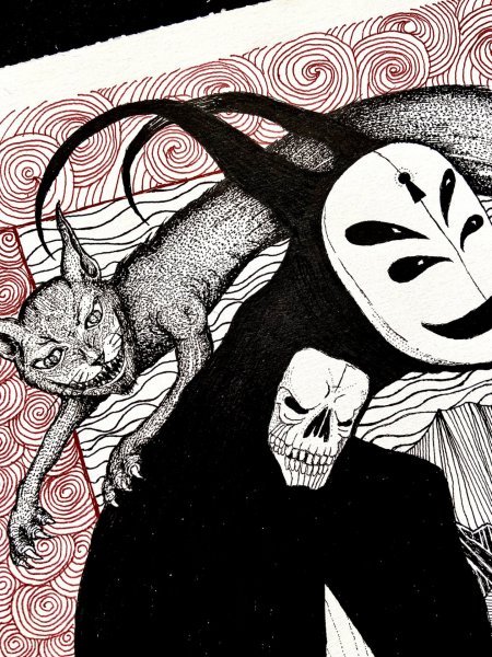Dodatkowy obraz 5: Surrealizm Mitologiczny Grafika "Przez Lustro Demona", ilustrator MZNTRP tusz papier 