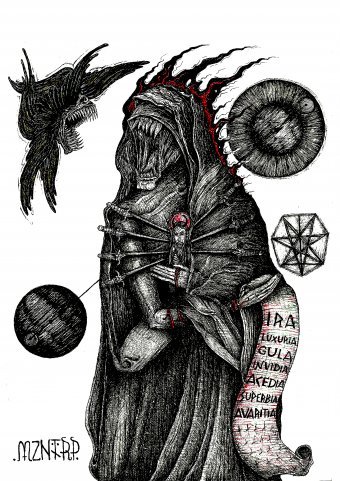 Gráfico "Los siete pecados", ilustrador MZNTRP tinta papel en Jose Art Gallery