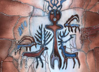 Живопись "Сулекская Писаница: Охотник.", живописец Maya Veshnik смешанная техника ткань в Jose Art Gallery