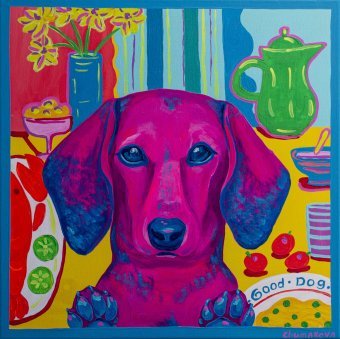 Painting "Where is my treat?" by painter Oksana Chumakova acrylic canvas at Jose Art Gallery