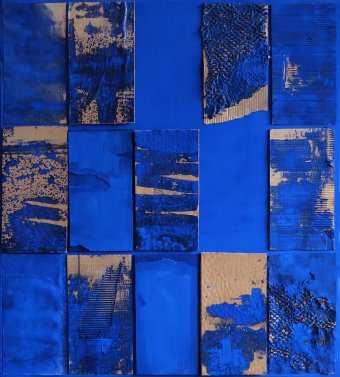 Pintura "Geometría ultramarina en capas texturizadas", pintor Ela Szczepaniak acrílico lienzo en Jose Art Gallery