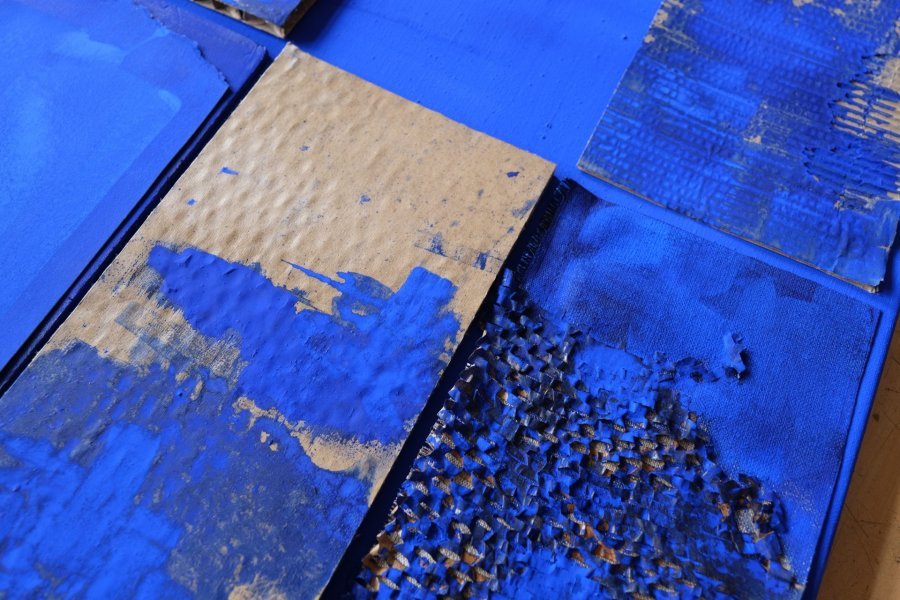 Ultramarine Geometry in Textured Layers Drawing - Ela Szczepaniak