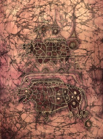 Живопись "Сулекская Писаница. Два Мира.", живописец Maya Veshnik смешанная техника ткань в Jose Art Gallery