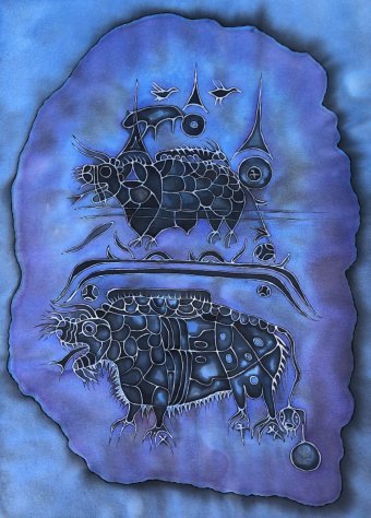 Живопись "Сулекская Писаница: Два Мира.", живописец Maya Veshnik смешанная техника ткань в Jose Art Gallery