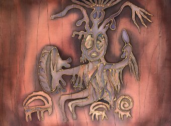 Живопись "Сулекская Писаница: Шаман.", живописец Maya Veshnik смешанная техника ткань в Jose Art Gallery