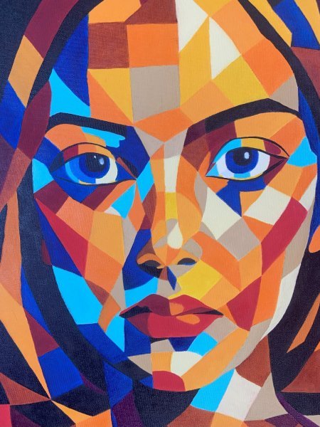 Additional view 1: Cubism Portrait Painting Geometry of her soul by painter Olga Tkachova oil canvas 