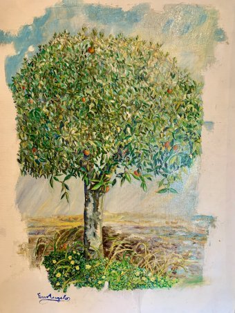 Peinture "Le passage du temps", peintre Angelo Ferro huile carton à la Jose Art Gallery