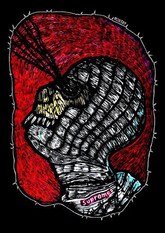 Drawing "Supreme Parasite" by illustrator MZNTRP mixed method paper at Jose Art Gallery