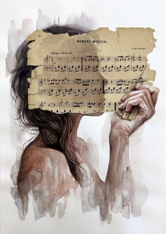 Живопис "Музика та пам'ять: жіночий силует", живописець Julia Shilo змішана техніка папір в Jose Art Gallery