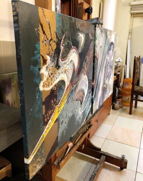 Additional view 2: Abstract Mythological Painting Straight to White World by painter Ilham acrylic canvas 