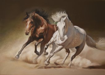 Malarstwo "Dzikie konie: nieokiełznany duch w ruchu", malarz Valeri Tsvetkov olej płótno w Jose Art Gallery