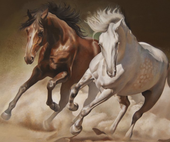 Immagine aggiuntiva 1: Fotorealismo Animalistico Pittura "Cavalli selvaggi: spirito indomito in movimento", pittore Valeri Tsvetkov olio tela 