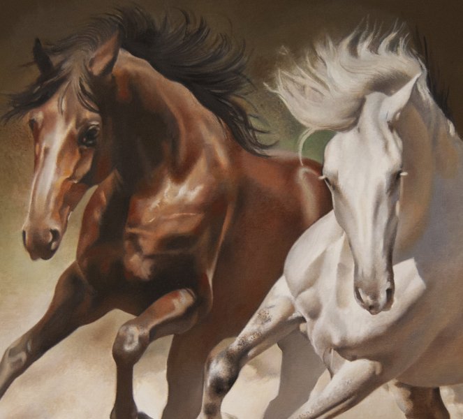 Immagine aggiuntiva 2: Fotorealismo Animalistico Pittura "Cavalli selvaggi: spirito indomito in movimento", pittore Valeri Tsvetkov olio tela 