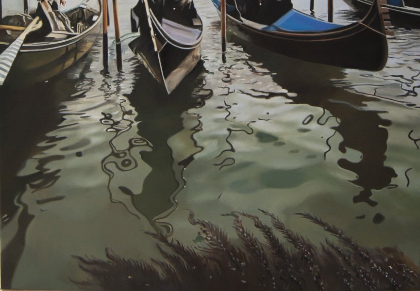 Immagine aggiuntiva 2: Fotorealismo Paesaggio Pittura "Riflessi di barche a Venezia nel Canale Blu", pittore Valeri Tsvetkov olio tela 