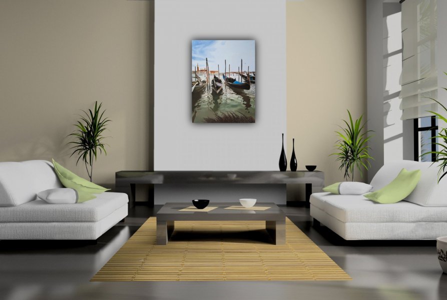 Immagine aggiuntiva 3: Fotorealismo Paesaggio Pittura "Riflessi di barche a Venezia nel Canale Blu", pittore Valeri Tsvetkov olio tela 