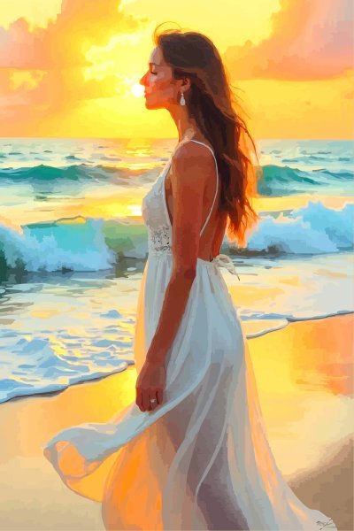 Girl at Sunset Beach Digital Art - Viktor Levchenko