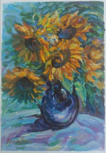 Painting "August Suns: The Warmth and Light of Summer" by painter Irina Hromishin gouache paper at Jose Art Gallery