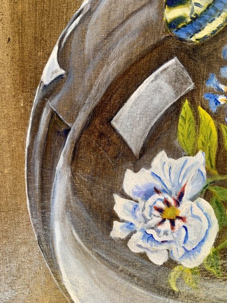 Additional view 2: Symbolism Flower Painting Present time and past time by painter Angelo Ferro oil cardboard 