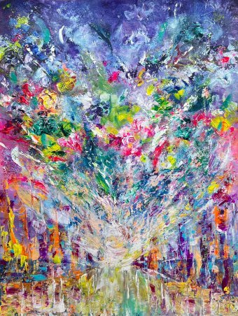 Drawing "Dreams of happy people" by illustrator Asiya Ray acrylic paper at Jose Art Gallery