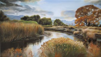 Pittura "Lungo il fiume. La tranquilla armonia dell'Impressionismo", pittore Valeri Tsvetkov olio tela alla Jose Art Gallery