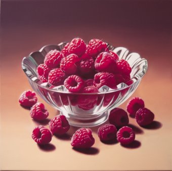 Pittura "Lamponi succosi. Fotorealismo e dolcezza", pittore Valeri Tsvetkov olio tela alla Jose Art Gallery