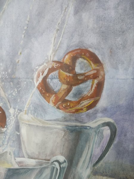 Additional view 1: Realism Still-Life Painting Milk splashes by painter Salome Goglidze gouache paper 