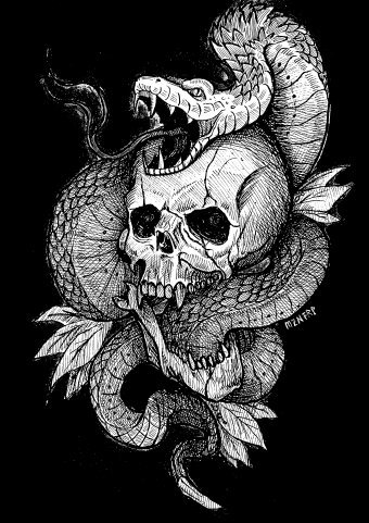 Gráfico "Serpiente y calavera", ilustrador MZNTRP tinta papel en Jose Art Gallery